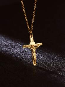 Jesus Cross Necklace For Men Vintage 18K Gold Plated Stainless Steel Necklaces Vintage Goth European & American Fashion Men's Jewelry Accessory Daily Party Wear Birthday Christmas Gifts