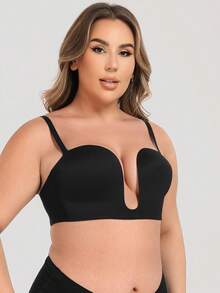 Wingslove Plus Size Women's Deep Plunge Strapless Bra - Multiway Push Up Low Cut Wireless With Convertible Clasp Extender, Adjustable Straps Bras, Lift