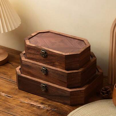 1个复古木质展示柜，适用于化妆品和珠宝，北欧风格桌面收纳盒，可存放小物件，手工复古木盒，用于存放化妆品和杂物，复古木质收纳盒，珠宝整理盒，桌面化妆品盒，女士礼物