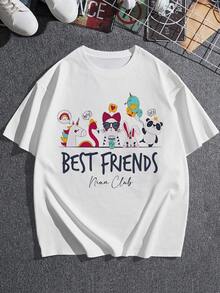 Camiseta gráfica de moda para mujer, de mezcla de algodón suave y extragrande, con un estampado único de conejito. Top informal de manga corta, ideal para el día a día y con un toque informal y cómodo, ideal para estilo urbano y para combinar con otras prendas. ¡Una prenda imprescindible en tu armario!Tamaño extra grande - Blanco - Ver 3