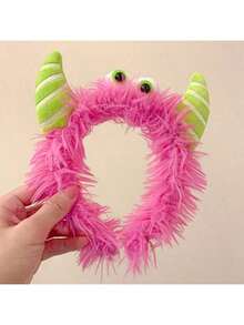 1pc Cute Monster Plush Headband, Suitable For Women - Soft And Fluffy Cartoon-Style Headband With Cute Eyes, Perfect For Washing The Face And Makeup. Available In Blue, Green, Pink And Purple. Hair Accessory, Christmas Gift, Christmas Decorative Hair Accessory, Hair Band, Hair Hoop ,Party