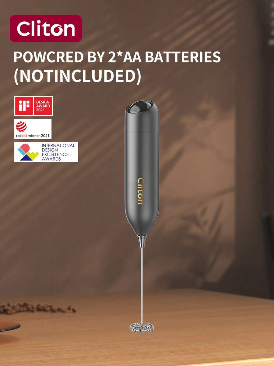 1个强力电动奶泡器，手持式饮料搅拌器，带不锈钢搅拌器，电池供电奶泡器 - 黑色手持式咖啡奶泡器 - 适用于拿铁、奶昔、抹茶、热巧克力等。