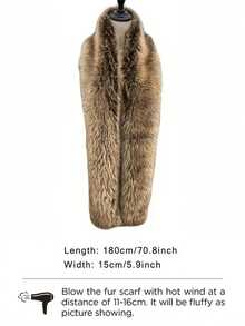 1pc Women Solid Color Fluffy Scarf, Party Fake Fur Collar, Winter Wedding Ceremony Accessory - 20th Century Style For Dress - Coffee Brown - View 3