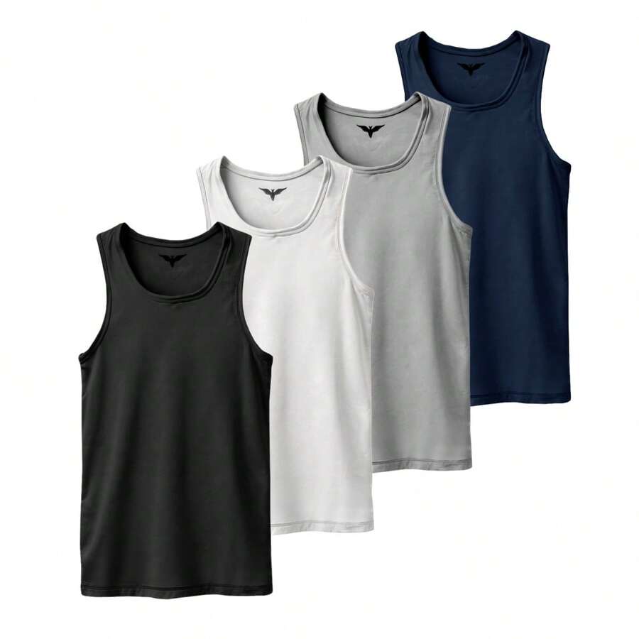 Kit 04 Men's Dry Fit Sports Fitness Tank Top Quick Dry Gym Training Breathable - Đen Trắng Xám Xanh - Xem 1
