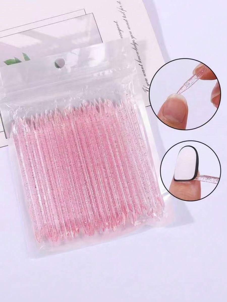 300/100/50/10Pcs Orange Wood Stick For Cuticle Pusher & Nail Cleaning, Suitable For Nail Salons & Diy Nail Art - 粉色 - 查看 1