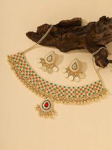3pcs Luxury Aluminum Alloy Earrings + Colorful Crystal Necklace Fashion Jewelry Set, Suitable For Women To Wear At Banquets Or Weddings - Jhumka - View 7