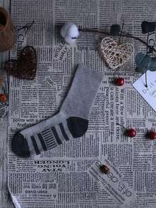 3pairs Men's Plus Size Elastic Basketball Sports Mid-Calf Socks, White For Autumn And Winter, Fall