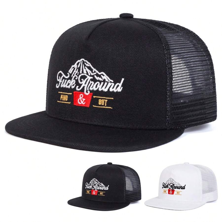 1Piece Men Letter Mountain Embroidered Hip Hop Hat Mesh Hat Outdoor Adjustable Sunscreen Leisure Hat Spring Autumn Travel Tourism Beach Vacation - 彩色 - 查看 1