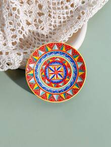 1pc Vintage Bohemian Symmetrical Floral Pattern Embossed Gold Foil Ceramic-Look Refrigerator Magnet, Home Decor, Photo Memo Board, Storage, Birthday Gift