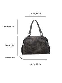 Túi đeo vai nữ thời trang mới, được làm từ chất liệu PU, có hai quai xách và thiết kế trang trí đinh tán, kiểu dáng sành điệu và hiện đại, phù hợp cho mua sắm, đi chơi, du lịch và nhiều dịp khác nhau. - màu đen - Xem 2