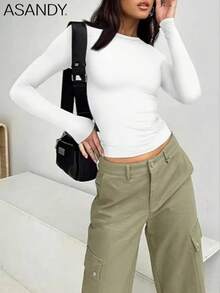 3pcs/Set Women Crew Neck Long Sleeve Solid Color T-Shirts, Fitted Casual Pullover Tops, Spring/Autumn - Multicolor - View 8