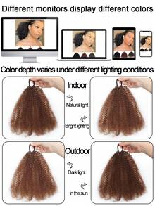 Afro Kinky Curly Synthetic Extensions Weave Bundles Weaving African Black Ponytail Elastic Band Hair Ring Ponytail 10 Inches - Multicolor - View 6