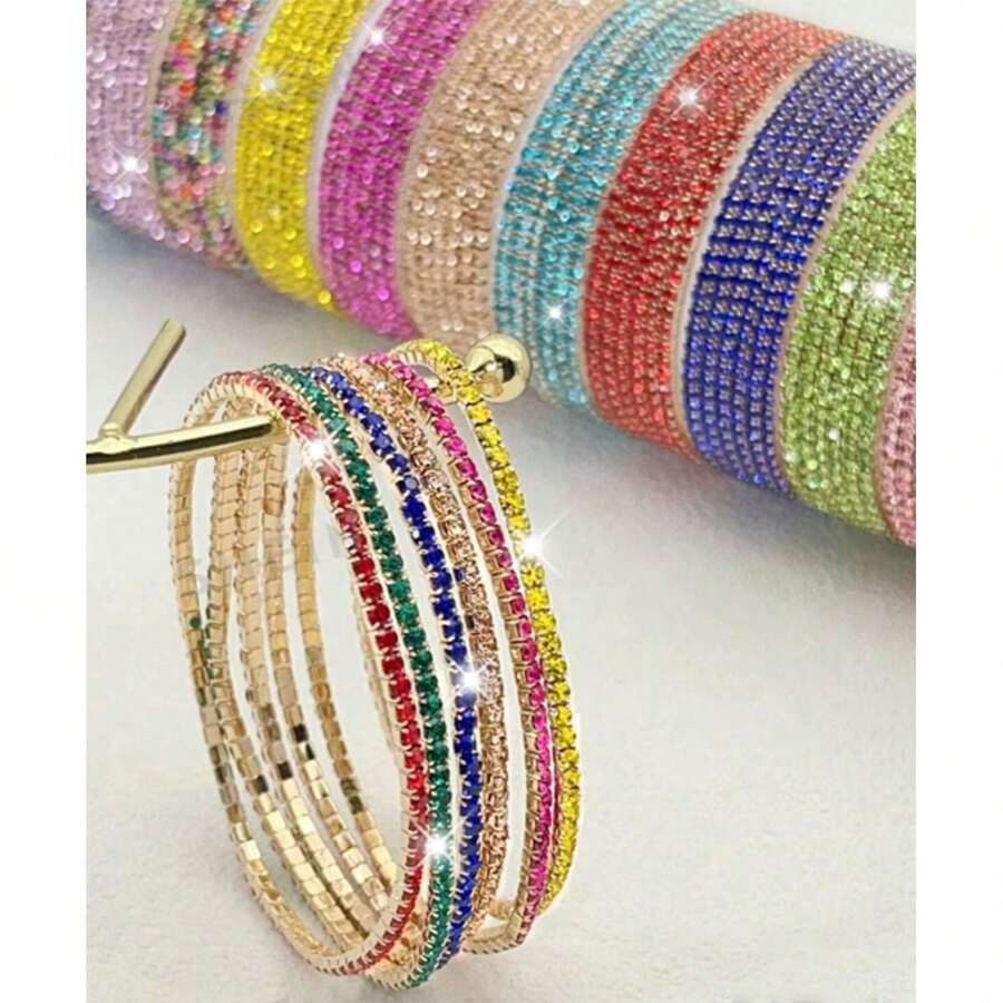 6pcs/Set Elegant 2MM Thin Rhinestone Bracelets, Crystal Glass Diamond Elastic Tennis Bracelet For Women, Suitable For Party