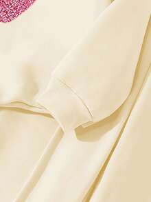 Left Mama 两件套女童印花保暖长袖上衣和直筒裤套装，秋冬季 - 米色 - 查看 4