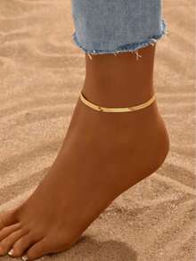 1 件时尚简约扁平蛇骨链脚链，优雅适合海滩度假穿着 - 身體鏈 - 查看 8