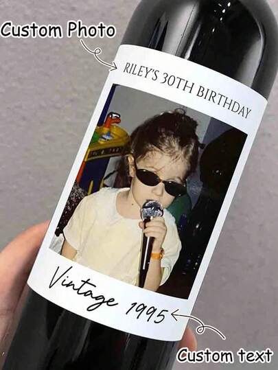 Personalized Photo Wine Labels And Stickers, Customized Birthday Gifts, Couples' Birthdays, Anniversaries, Weddings, Personalized Photo Gifts, Also Suitable For Prosecco Champagne, Vintage 1995 Birthday Stickers For Her, Photo Wine Bottle Bridesmaids, Wine Stickers, Bridesmaid Proposals, Wine Gifts For Besties, Gifts For Him/Her, Exquisite, High-Quality Custom, Personalized, Unique Gifts, Ideal For Christmas Gifts