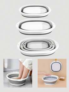 1个便携式折叠足浴盆，塑料足浴盆，可折叠足部理疗盆，节省空间的收纳容器，可折叠硅胶盆，可折叠洗脚盆，泡脚桶，家用旅行洗脚盆，可折叠按摩足浴盆，足部护理工具，居家必备，返校季好物