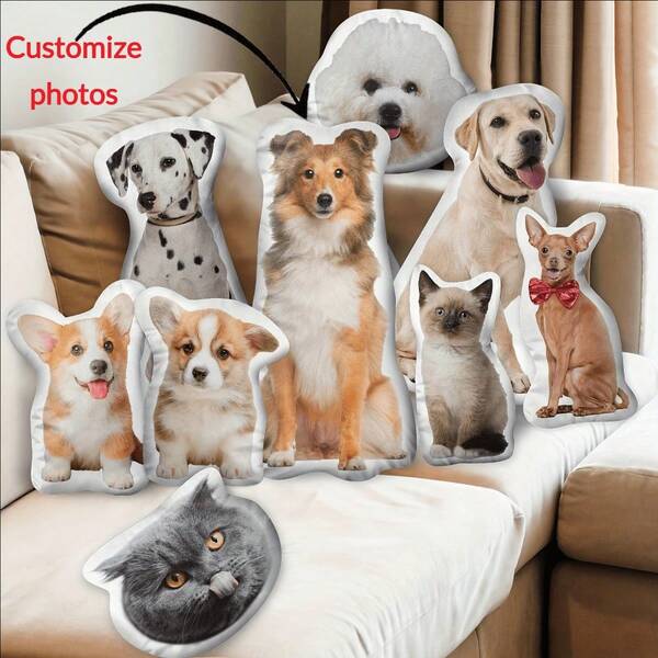 Customized Pet Photo Pillow - Personalized Animal Shape Cushion Gift, Soft Polyester Knitted Fabric, Mixed Colors, Perfect Gift For Valentine's Day, Birthday, And Friends