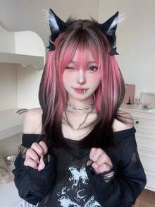 alicegarden 1顶合成耐热假发，长直发带刘海，20英寸长，纤维材质，适合日常佩戴，高度逼真 - 彩色 - 查看 3