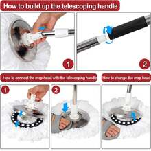 Mop And Bucket Set, 360° Spin Mop And Bucket With Wringer Set And 6 Microfiber Mop Refills, Stainless Steel 61" Extended Handle Spinning Mop Bucket System For Floor Cleaning (2 Sets) - 黑色 - 查看 4