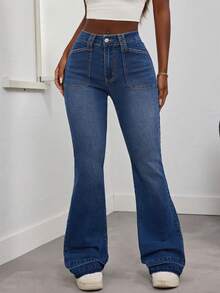 Vintage Low Waist Skinny Flared Jeans In Dark Blue Elegant Summer Outfit For Women Resort And Everyday Casual Wear Stretch Denim Long Pants