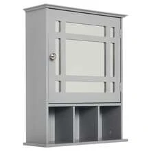 Stylish Grey Wall-Mounted Bathroom Cabinet With Mirror Door And 3 Shelves - Versatile Organizer For Bathroom, Kitchen, And Bedroom Spaces