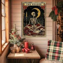 1 pieza Póster de arte de pared de lector de tarot gótico con calavera, regalo para amantes de los libros con póster de biblioteca esotérica, impresión sin marco de academia oscura y ocultismo para decoración de rincón de lectura/dormitorio, decoración perfecta para regalo y fiesta (Impresiones de pared de libros místicos de vuelta al colegio) Artes de pared vintage sin marco