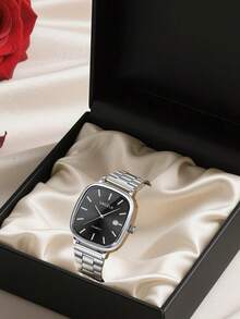 1 件复古简约方形表盘石英表，男女通用可调节不锈钢表链，日常时尚配饰，送礼佳品 - 銀色 - 查看 6