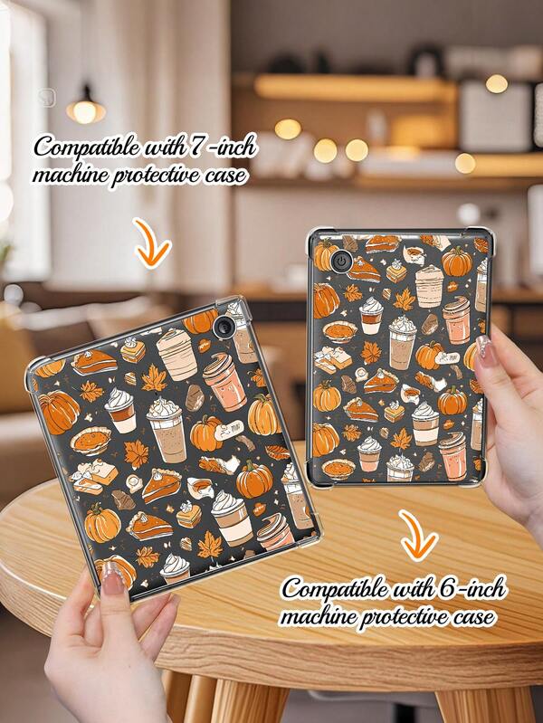 Autumn-Themed E-Reader Cover Featuring Coffee, Pumpkin And Maple Leaf Motifs. Kindle Case. Classic Design. Compatible With Kobo Clara Colour/BW 2024, Kobo Clara 2E, Kindle 10th/11th Gen, Kindle Paperwhite 12th Gen 2024. Kobo Case. Lightweight And Portable. Ideal For Bedtime Reading. A Romantic Gift