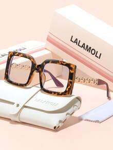 LALAMOLI LALAMOLI Oversized quadratische Brille ohne Sehstärke, Metallkettenbrille, geeignet für den täglichen Gebrauch und als Weihnachtsgeschenk, Cut-Out