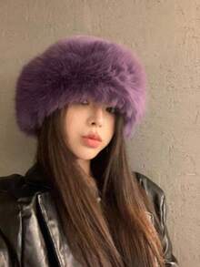 A New Winter Furry Hat For Women In Autumn, Winter, Europe, America, And South Korea. Warm Hat With Fashionable Solid Color, Small Face, Versatile, Mongolian Hat, Thickened Autumn Decor - Straw Hat - View 3