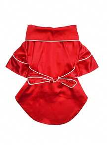 1pc Satin Solid Color Handmade Trim Waistband Comfortable Pet Pajamas For Cats And Dogs, All-Season Wearable Home Loungewear Sleepwear, Christmas Decoration - Red - View 12