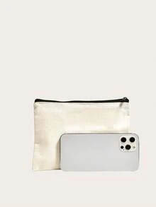 Floral Bow Canvas Bag, New Autumn Style. Custom Name DIY Makeup Clutch, Perfect Gift For Valentine, Mother's Day, Halloween & Christmas Travel - Beige - View 8