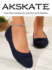 Women's Comfortable Slip-On Flats, Stylish Casual Shoes For Office Work, Outdoor Walking, Parties And Everyday Wear, Lightweight & Versatile  Plain / Plain Toe    Home - 藏青色 - 查看 1