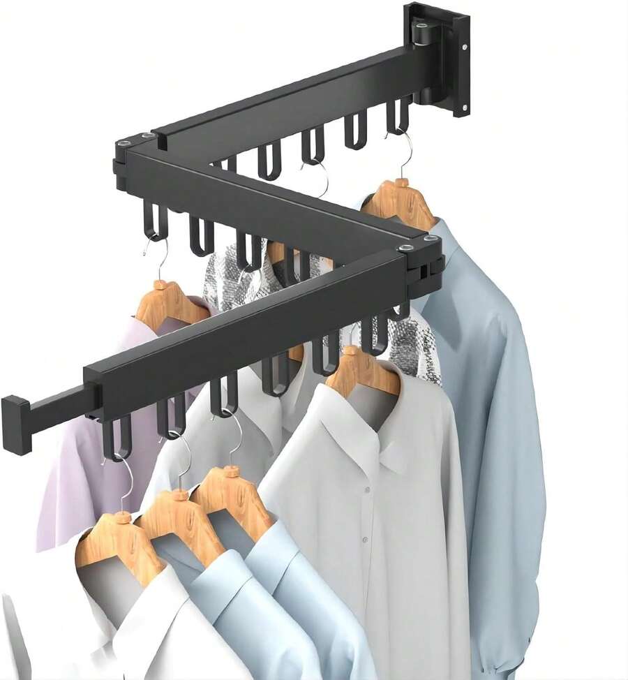 Tendedero De Ropa Plegable Retractil, Soportes Tendederos Extensible Y Plegable Secado De La Ropa Del Ahorro De Espacio PortáTil, Incluye 18x Ganchos A Prueba De Viento (3 Varillas) - 1 - Ver 1