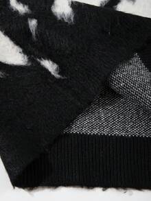 男士休闲宽松复古条纹套头毛衣，简约黑白配色，街头风，秋冬款，长袖上衣 - 黑色 - 查看 8