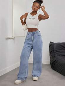 Summer Outfit ‌For Women Elegant Denim Relaxed Loose-Fit Casual Light Blue Jeans Street-Style Resort & Everyday Wear Straight-Leg Long Pants