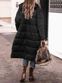 Women's Reversible Thick Long Sleeve Mid-Length Casual Fleece Jacket, Suitable For Autumn/Winter Black - Black - View 6