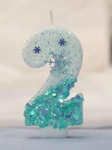 1 Pc Birthday Number Candle, Blue Snowflake Birthday Candle Cake, Candle Cake Decoration, Suitable For Anniversary Celebration Items - Multicolor - View 3