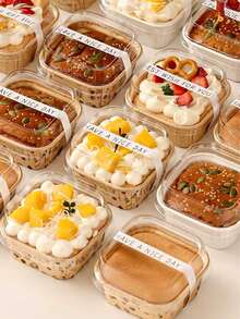 20pcs,Square Food Paper Cups, Christmas Cake Dessert Baking Packaging Box, Multi-Colored Paper Cupcake Cups With Lids Square Mold Baking Paper Cupcake Plate Packaging, Use Dessert Baking Paper Cupcake Cups Bowl White, Original Wood Color Paper Cupcake Packaging Box.