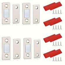 4 Stücke /8 Stücke Schranktür Magnetische Saugpatch Türverschluss ohne Lochbohrung, unsichtbarer Schiebetür-Saugvorrichtung, starker magnetischer Türschluss, nicht fest geschlossen - Silber - Übersicht 7