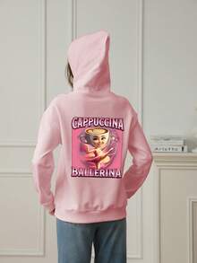 1 szt. Dziewczęca bluza z kapturem i nadrukiem, ciepła, termiczna podszewka, długi rękaw, odzież młodzieżowa na jesień/zimę - zabawna i kolorowa bluza z kapturem, która pobudza wyobraźnię każdego dziecka