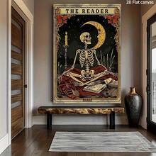 1 pieza Póster de arte de pared de lector de tarot gótico con calavera, regalo para amantes de los libros con póster de biblioteca esotérica, impresión sin marco de academia oscura y ocultismo para decoración de rincón de lectura/dormitorio, decoración perfecta para regalo y fiesta (Impresiones de pared de libros místicos de vuelta al colegio) Artes de pared vintage sin marco