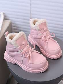 女童皮靴，保暖内衬，新品上市，儿童英伦风时尚靴子，女童冬季保暖靴 - 粉色 - 查看 4
