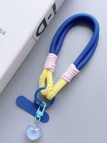 Cordón corto para teléfono con colgante de corazón de dos colores, correa de muñeca corta, cordón colgante reforzado, clip de teléfono lindo