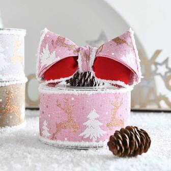 1pc Christmas Decoration Ribbon, 1/3/5 Yards Satin Ribbon With Fluffy Edges For DIY Crafts, Gift Wrapping, Christmas Tree Bows (Excluding Spool)