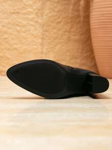 女士新款时尚靴子，秋冬侧拉链粗跟靴，性感经典过膝靴，黑色尖头高筒靴，假日及职场女士过膝靴，高跟鞋 - 黑色 - 查看 4