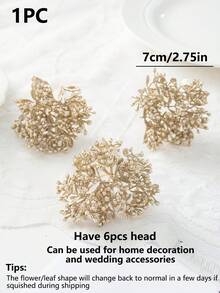 1束（6枝）人造植物，迷你叶子字母，DIY花束，花环材料，糖果盒配件，家居婚礼装饰，新娘腕花，胸花，头饰材料，情人节礼物，新年装饰，生日派对蛋糕装饰，人造植物房间装饰，秋季装饰，花园秋季装饰，桌面摆件（塑料材质，需自行组装，用力拉扯易损坏） - 金色 - 查看 2