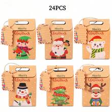 6/24Pcs Merry Christmas Gift Box With Tag 6 Patterns Kraft Paper Candy Packing Santa Snowman Bag 2025 Xmas Party Decorations Home Decor New Year 2026
