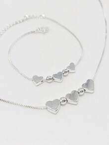 KIT 2 Necklace And Bracelet With Pierced Heart Plated In 925 Silver - Bạc - Xem 5